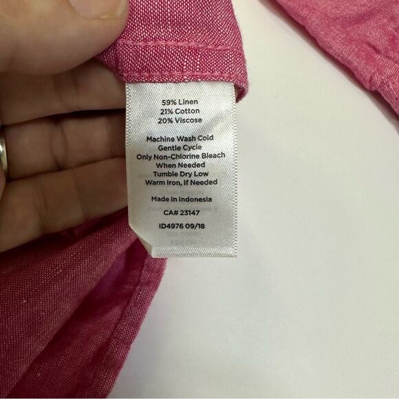 Talbots Pink Linen Blend Long Sleeve Button-Up Shirt - Petite Size - Picture 8 of 11
